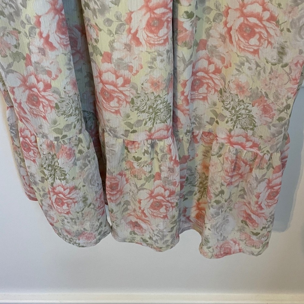 Floral Ruffled Chiffon Fairy Midi Babydoll Slip Dress No Boundaries Size M - Picture 8 of 10